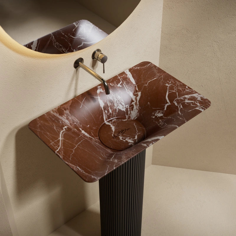 MonBlari red marble column bathroom sink for luxury interiors