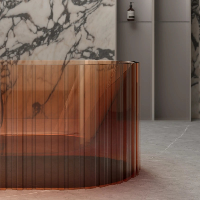 67 inch resin freestanding bathtub with vertical fluted design