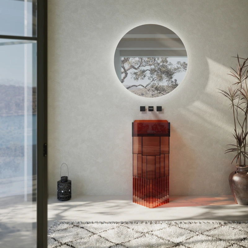 MonBlari Sculptural Transparent Resin Pedestal Sink for Modern Bathroom