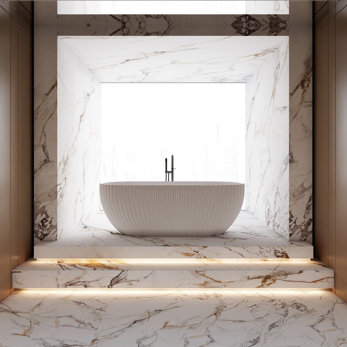 white acrylic freestanding bath tub fluted bathtub