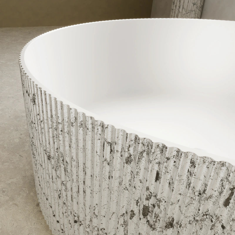 Modern fluted round bathtub with premium solid surface construction