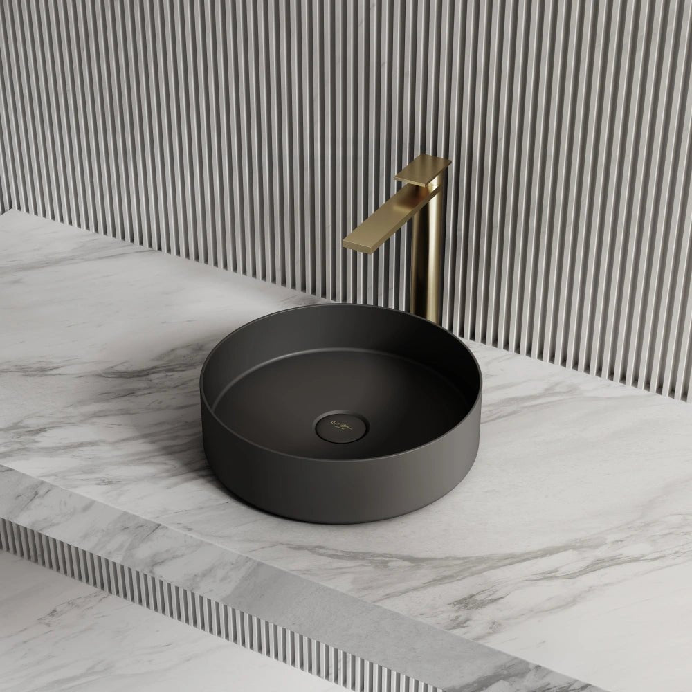Black round solid surface sink modern washbasin design