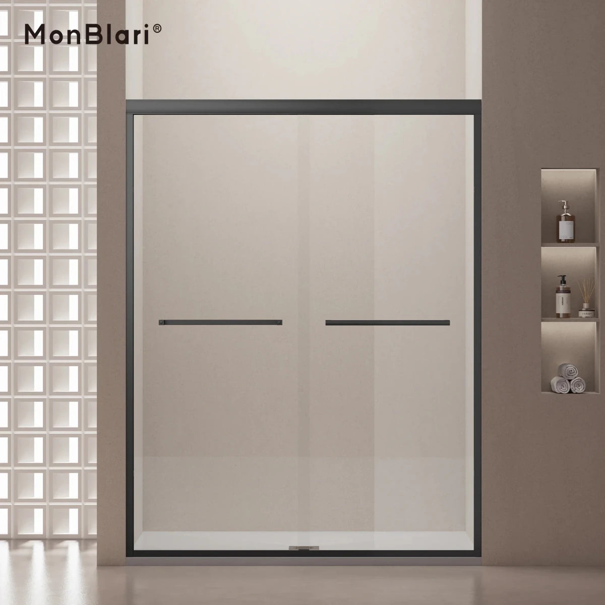 black modern sliding glass shower door bathroom