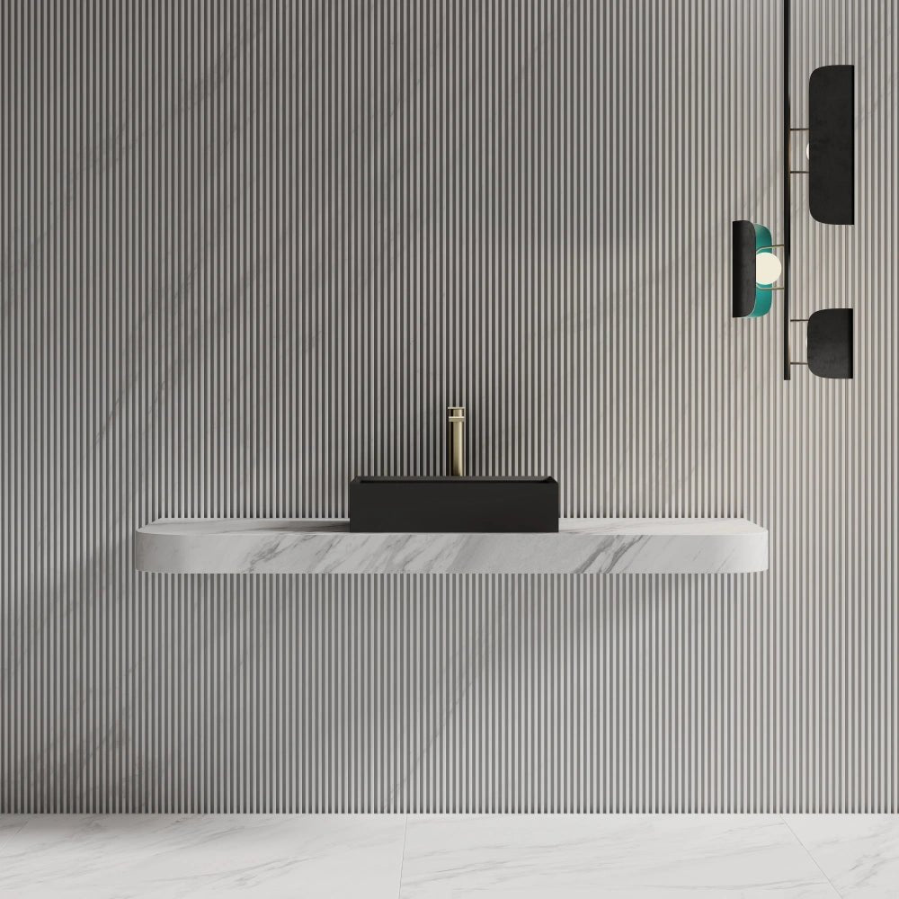 Modern matte black solid surface bathroom vessel sink