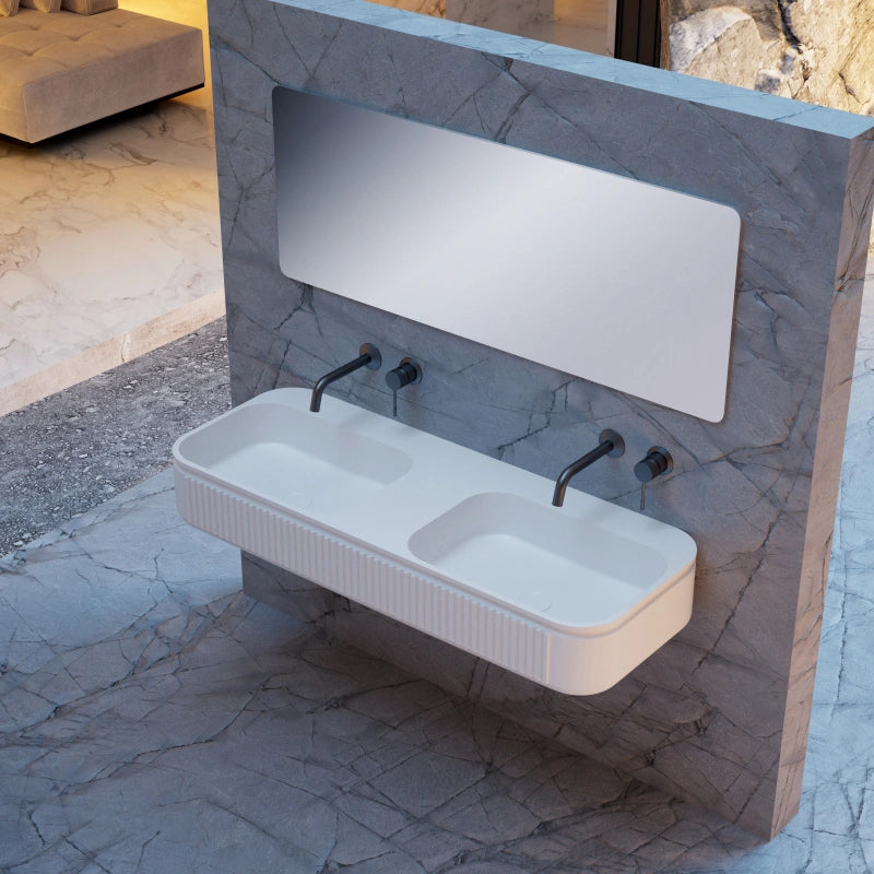 Solid Surface Double Wall Mount Bathroom Sink