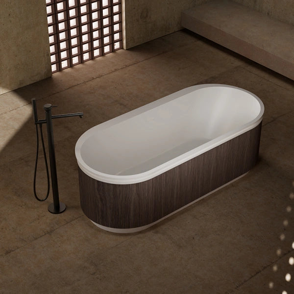 Fluted solid surface freestanding bathtub from MonBlari FOREST Series