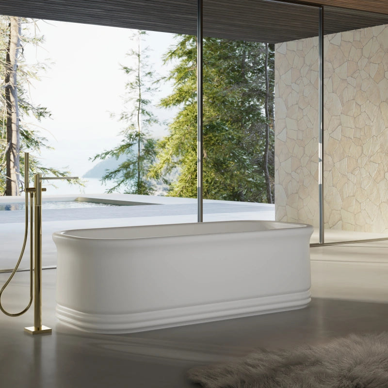 MonBlari solid surface freestanding soaking tub with drain