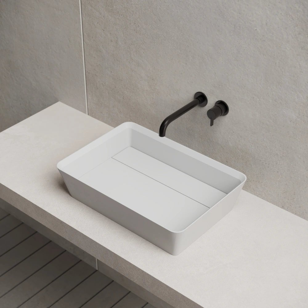 Matte rectangular solid surface bathroom sink