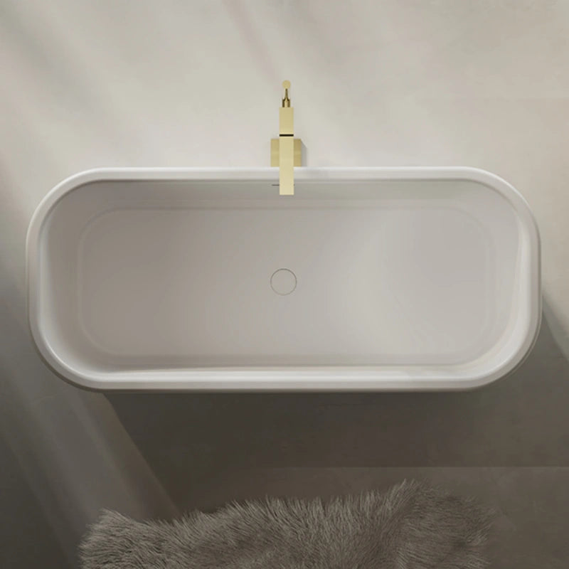 Solid surface soaking tub with drain for modern bathroom