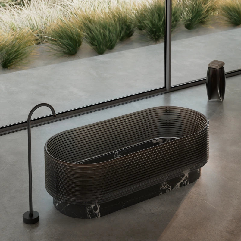 STRATA black marble freestanding bathtub with transparent acrylic