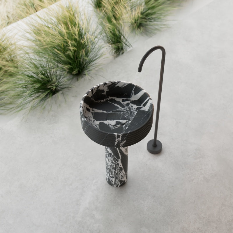 MonBlari STRATA Series black marble pedestal bathroom basin