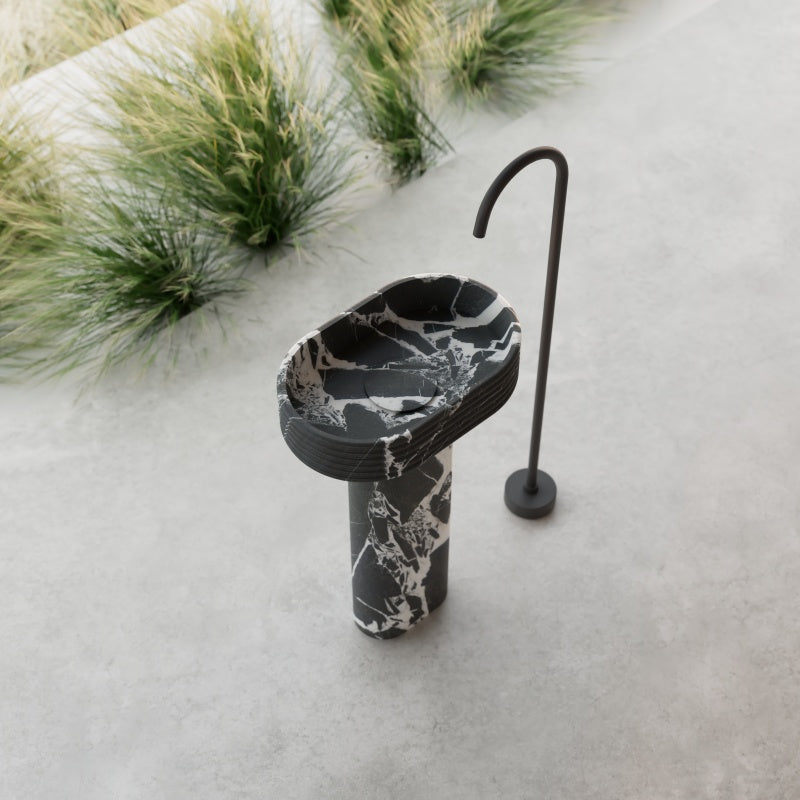 MonBlari black marble texture floor standing bathroom sink