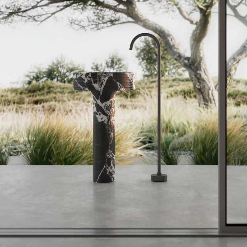 MonBlari STRATA BuIgari Black marble natural stone pedestal sink