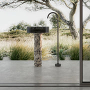 STRATA Series layered marble pedestal bathroom sink