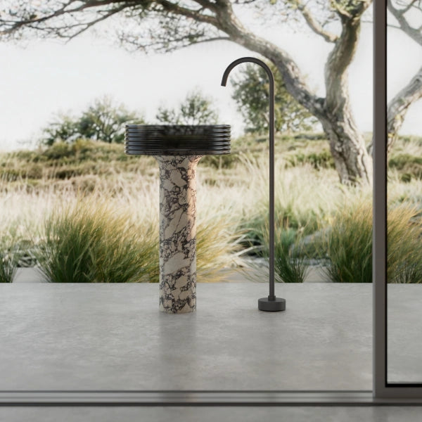 STRATA Series layered marble pedestal bathroom sink