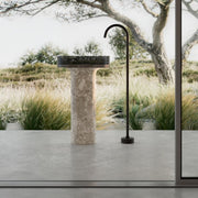STRATA Series luxury pedestal sink with marble texture and clear acrylic