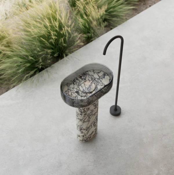 STRATA natural marble sink with transparent acrylic outer layer