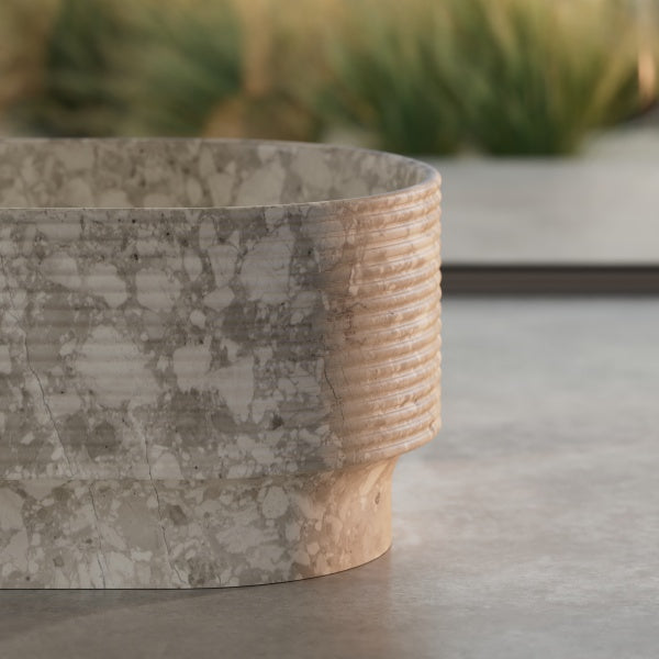MonBlari marble soaking bathtub with symmetrical center drain design