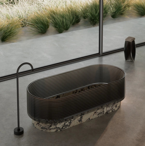 STRATA Series purple marble-style freestanding bathtub