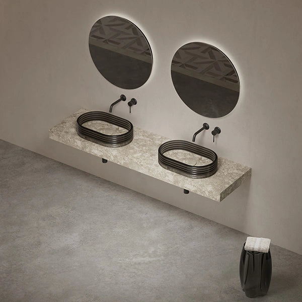 Modern vessel wash basin with layered clear acrylic design