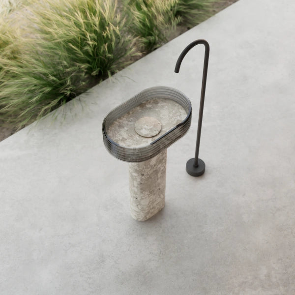 MonBlari marble-textured pedestal bathroom sink with transparent acrylic overlay