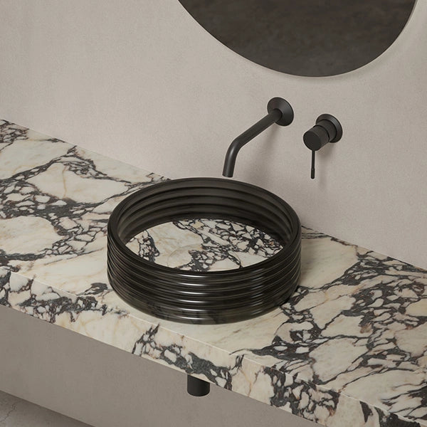 MonBlari STRATA Series marble vessel sink with transparent acrylic