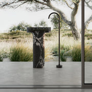 MonBlari veined black marble pedestal sink with clear acrylic