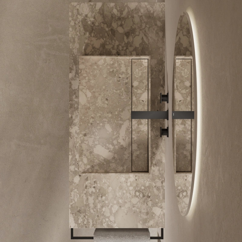 MonBlari veined marble wash basin with open stainless steel base