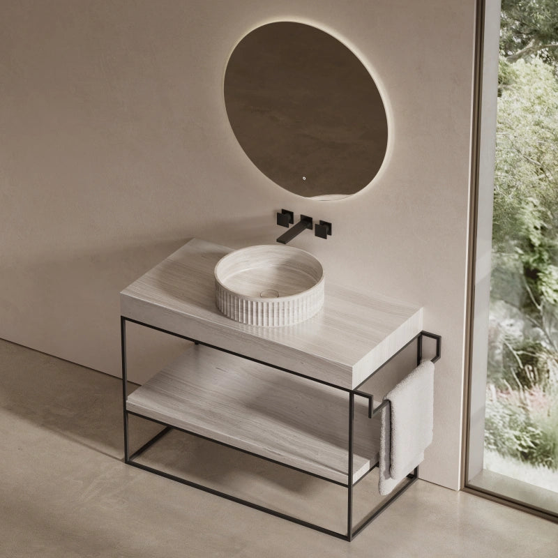 MonBlari veined marble wash sink with geometric metal structure