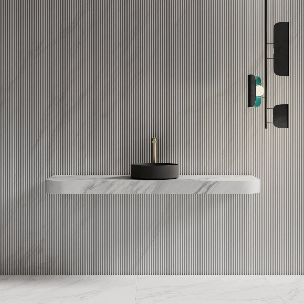 Luxury round stone vessel sink with smooth finish for contemporary bathroom vanity