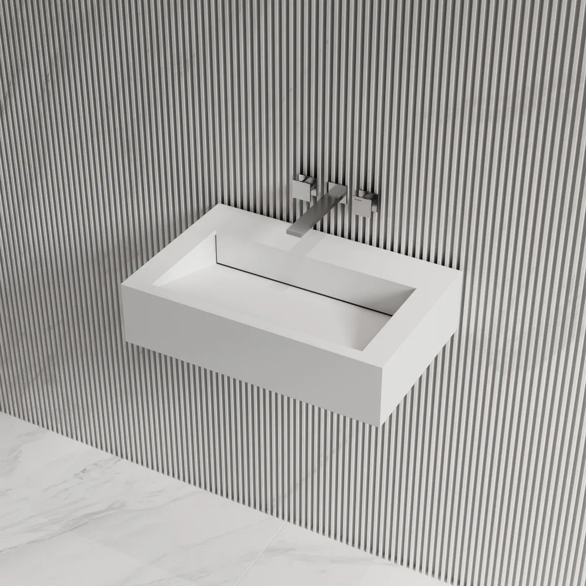 Matter White Rectangular Modern Wall Mount Sink Side Top View