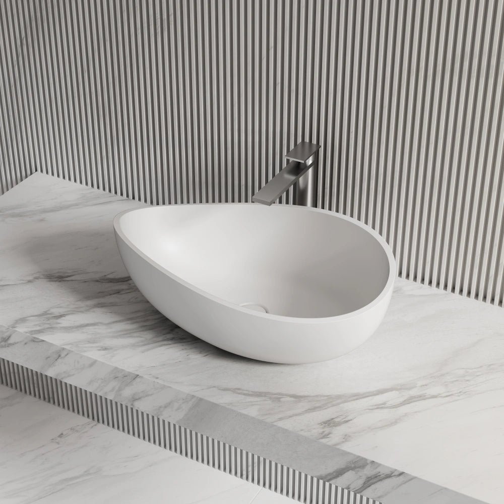 Modern white countertop sink basin for bathroom with solid surface finish