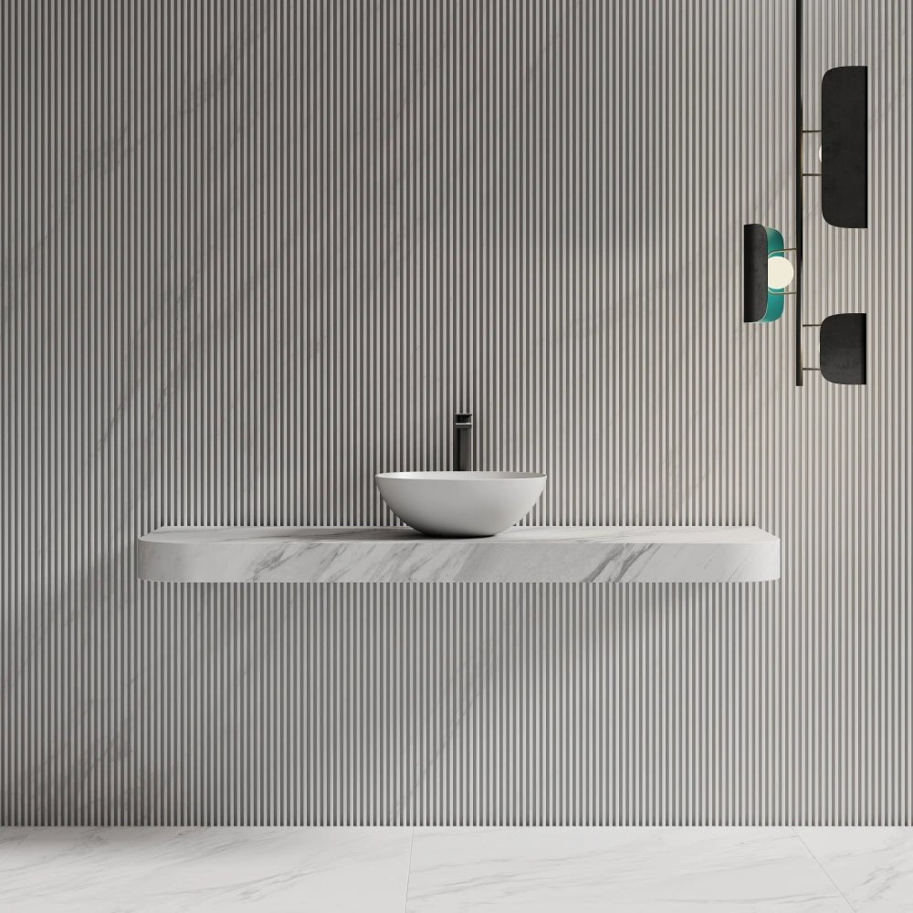 Matter white solid suraface modern bathroom sink front view