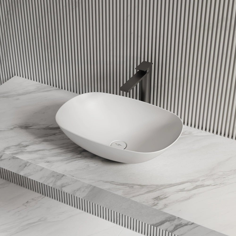 White oval washbasin designed as above counter bathroom sink with modern elegant style