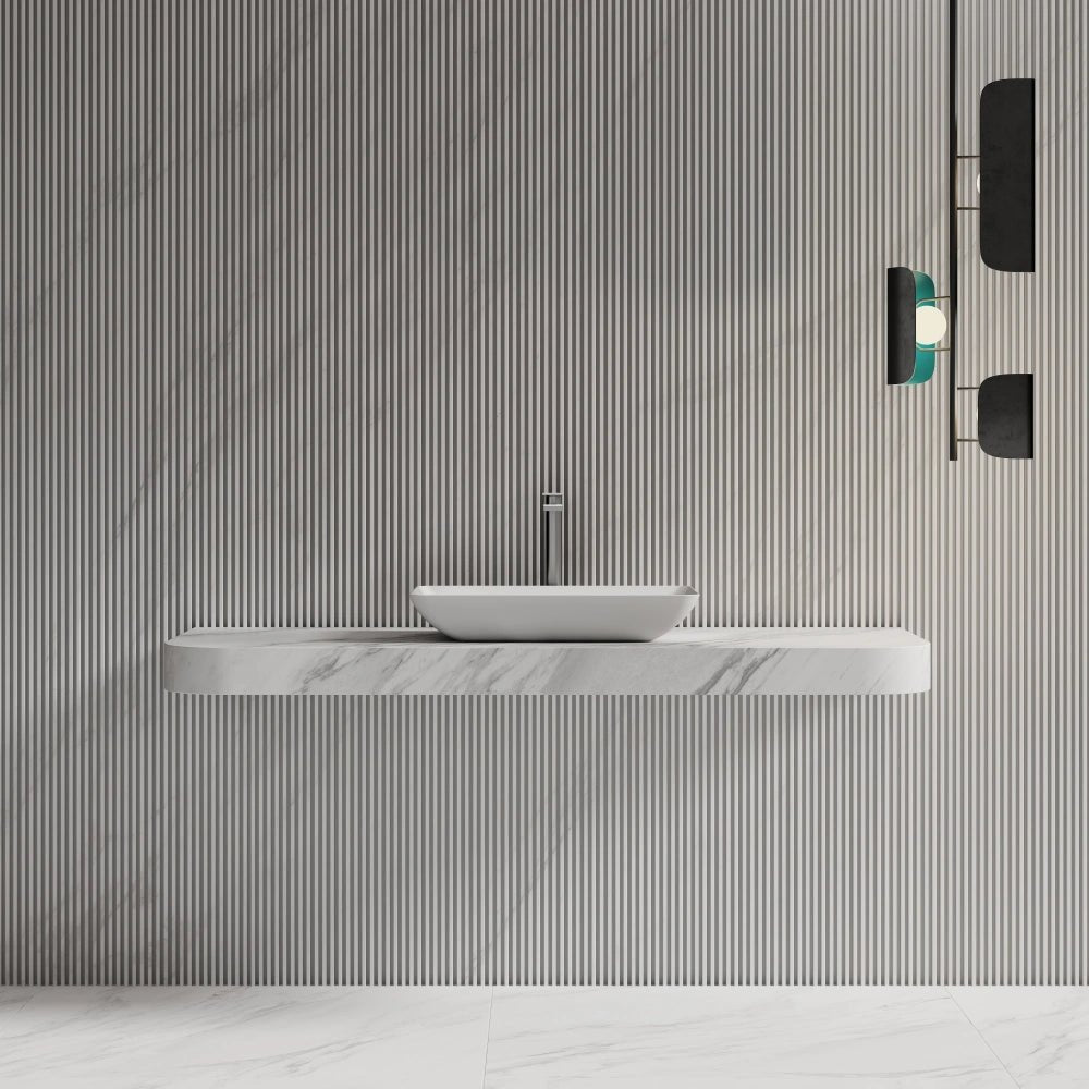 Modern white rectangular bathroom sink, solid surface vessel basin for bathroom design