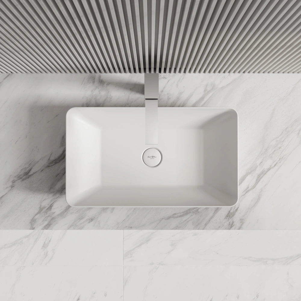 Elegant white vessel sink rectangular design for hotel style bathroom and modern home decor