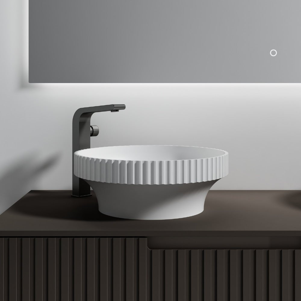 White solid surface round bowl sink for modern bathroom