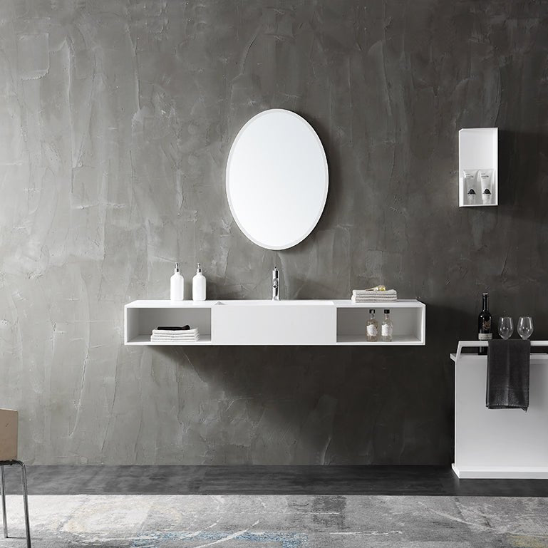 Rectangular vanity sink with smooth solid surface finish