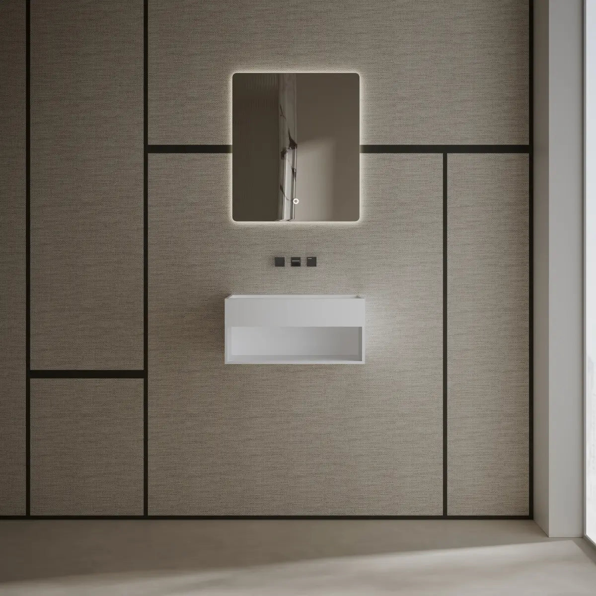 Modern white wall mount sink with rectangular basin
