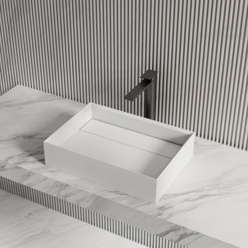 Luxury matte white bathroom wash basin rectangular design