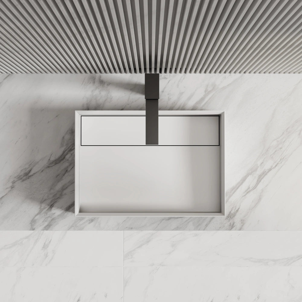 Matte white solid surface bathroom sink modern style