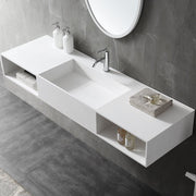 Solid surface vessel rectangular wash basin bathroom sink side top view close-up