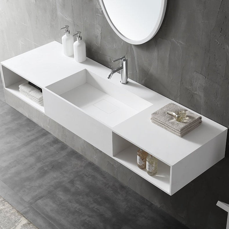 Solid surface vessel rectangular wash basin bathroom sink side top view close-up